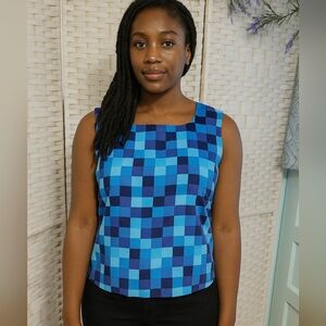 🧨 Via Seta Collection Multi Blue Hue Check Silk Top
